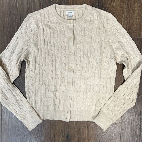 J Crew Women's Cable Knit Cardigan Sweater Button Long Sleeve Office Khaki SZ SM - Picture 3 of 6